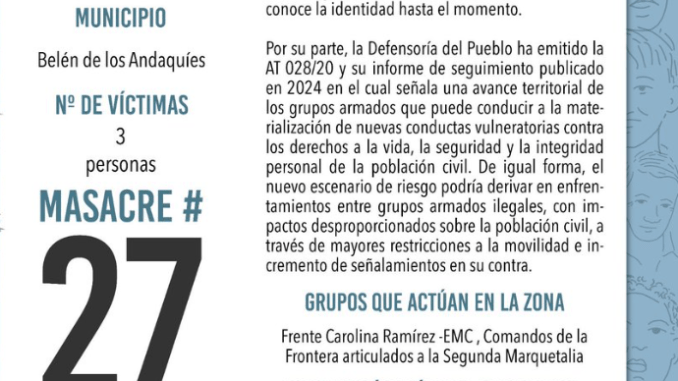 27 masacres en lo que va de año en Colombia